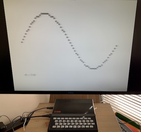 ZX81 with composite mod, displaying a sin plot