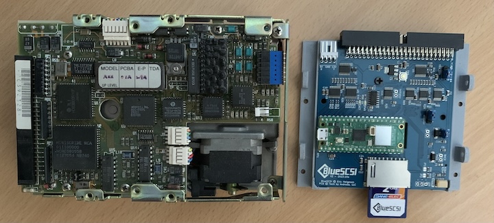 A Microscribe SCSI hard drive and a BlueSCSI board