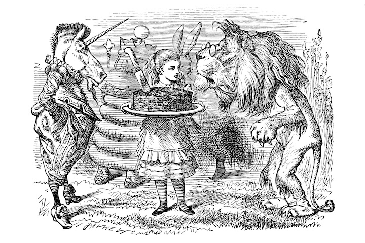 The Lion and The Unicorn (with Alice holding a cake), by John Tenniel