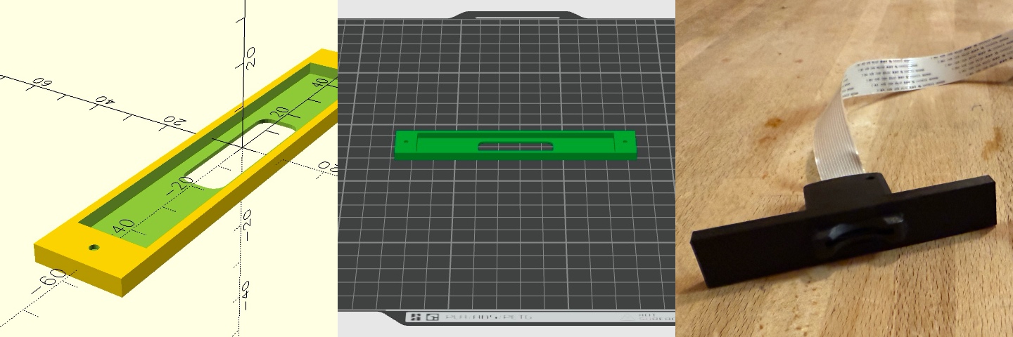 An SE Slot plate, in OpenSCAD (left), Bambu Studio (middle) and reality (right)